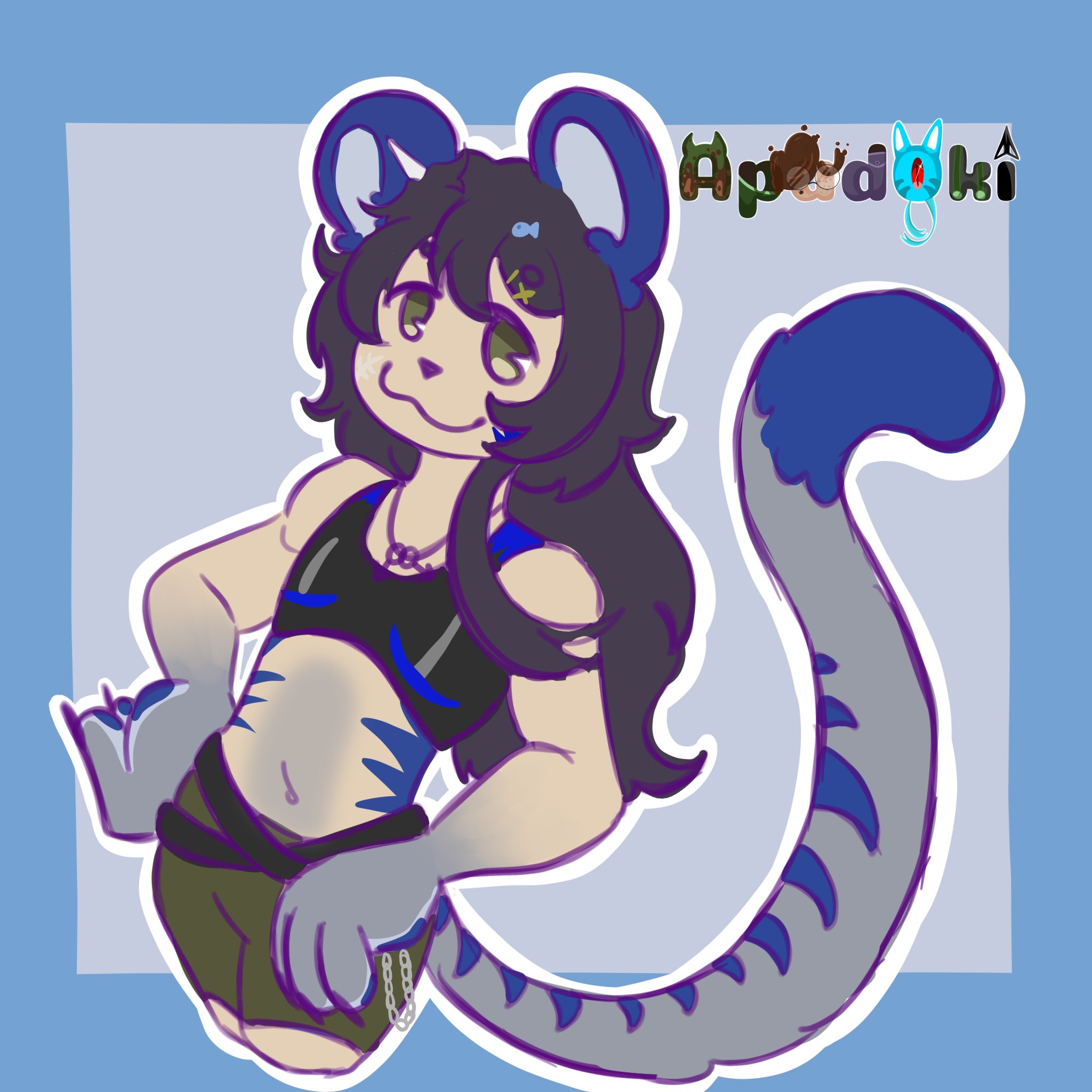 Cartoony art style art of Cathal with tiger ears, tail and paws