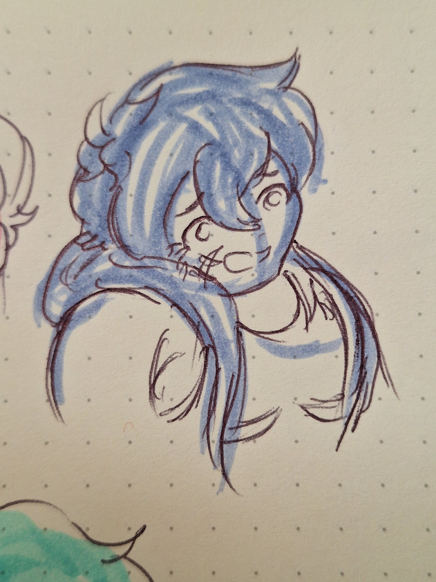 Scribbly art of Cathal smiling and shrugging.